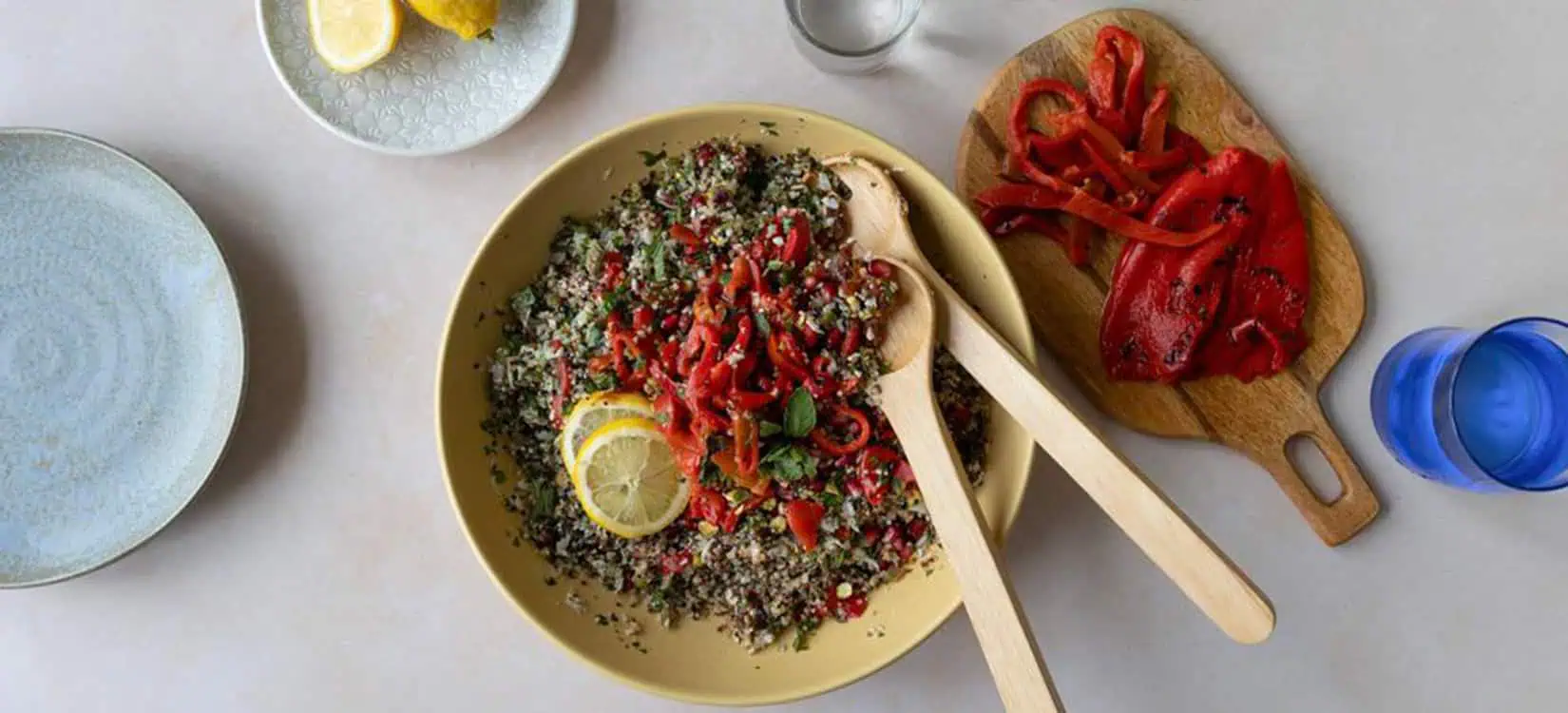 Cauliflower Quinoa Tabbouleh Salad with Roasted Red Peppers