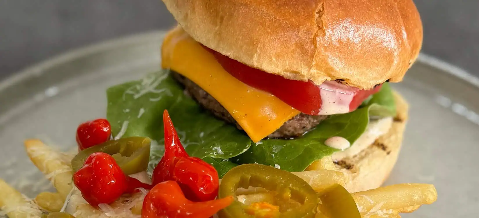 Smoked Jalapeño Burger with Smoked Jalapeño Dressing and Smoked Jalapeño Fries