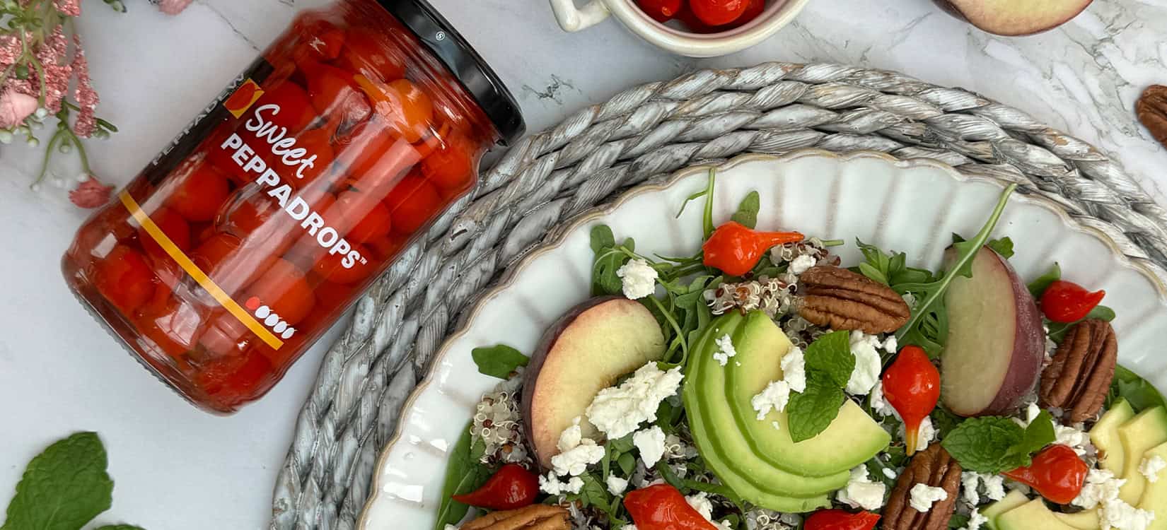 Summer Salad Topped With PEPPADEW® Peppadrops And A Peppadrop Vinaigrette