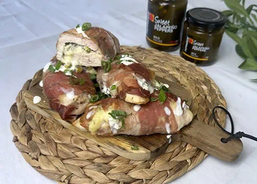 Cheesy Jalapeno stuffed chicken wrapped in parma ham