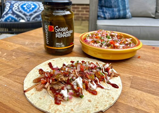 peppadew pulled pork tacos with pico de gallo